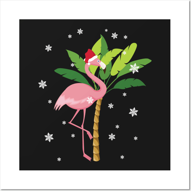 Cute Pink Flamingo Tropical Beach Santa Hat Wall Art by GDLife